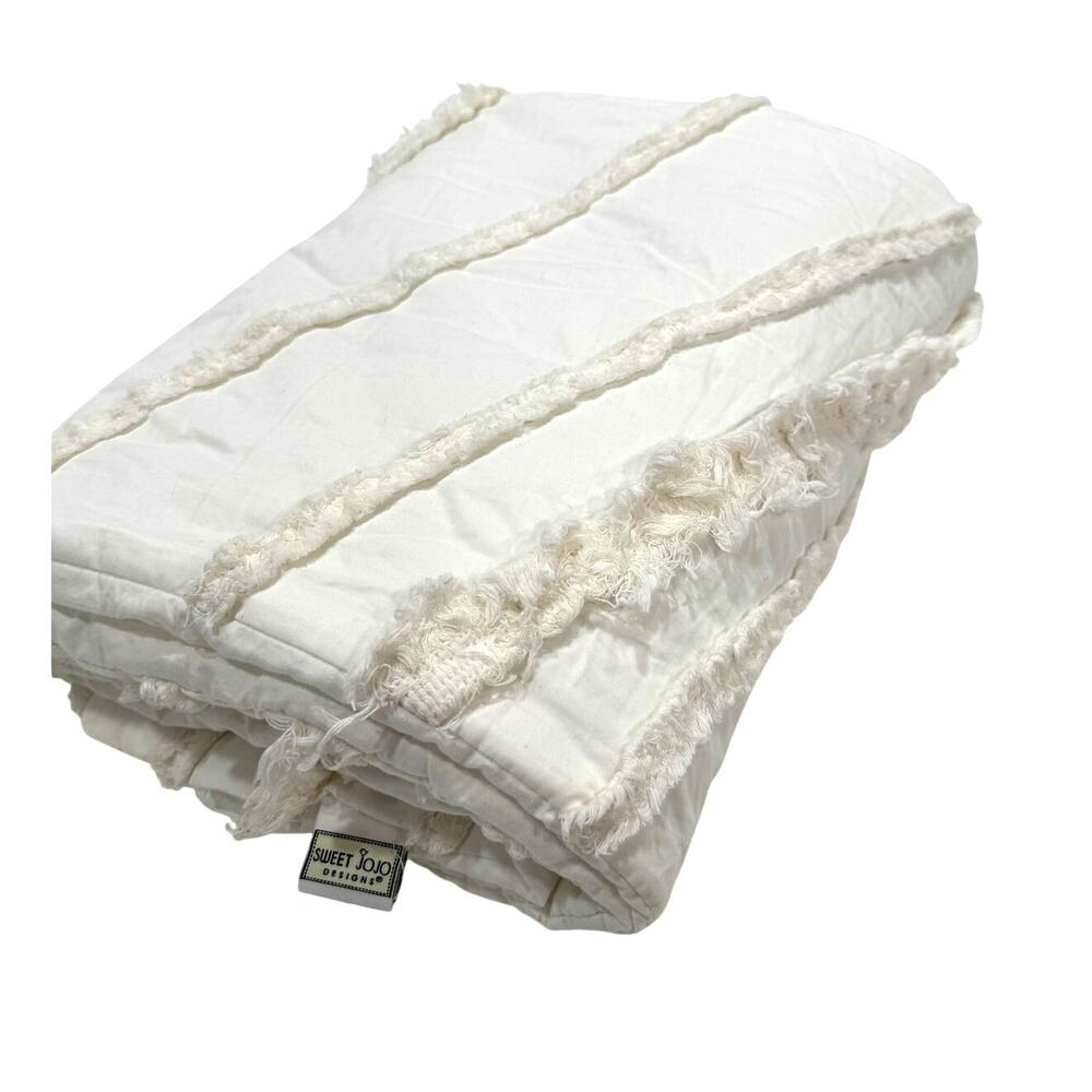 Sweet Jojo Designs Ivory Chenille Trim Baby Blanket Neutral Unisex Nursery 45x37